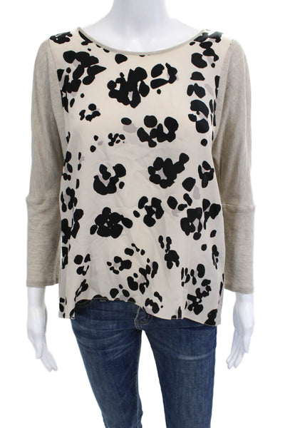 Rebecca Taylor Womens Beige Silk Animal Print Long Sleeve Blouse Size S