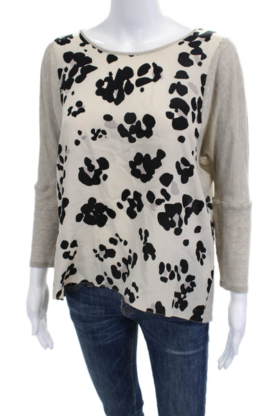Rebecca Taylor Womens Beige Silk Animal Print Long Sleeve Blouse Size S