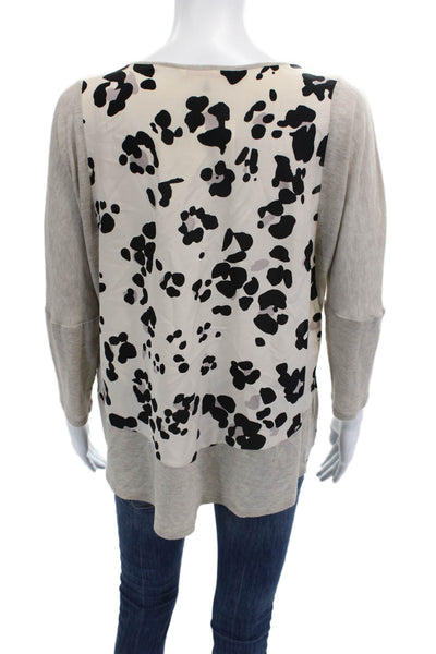 Rebecca Taylor Womens Beige Silk Animal Print Long Sleeve Blouse Size S