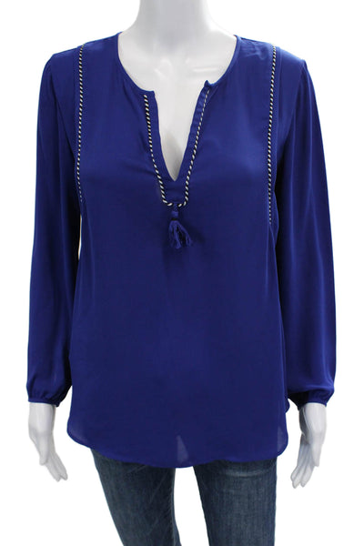J Crew Womens Boho V Neck Tunic Blue Drawstring Long Sleeve Polyester Size 0