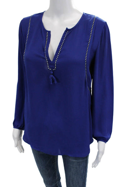 J Crew Womens Boho V Neck Tunic Blue Drawstring Long Sleeve Polyester Size 0