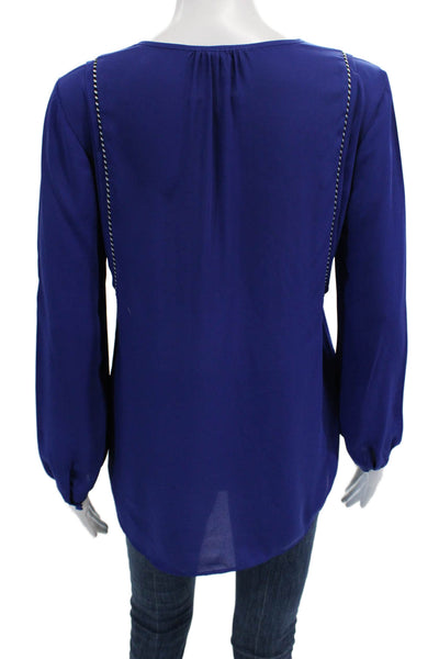 J Crew Womens Boho V Neck Tunic Blue Drawstring Long Sleeve Polyester Size 0