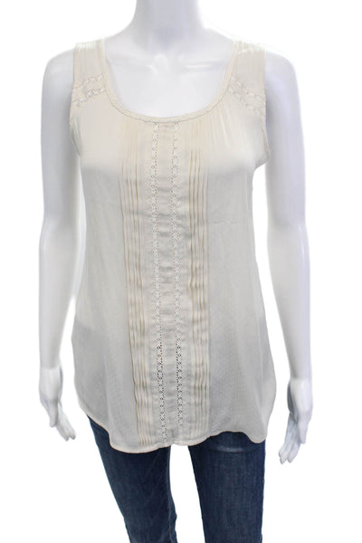 Ann Taylor Women Bohemian Tank Beige Polyester Round Neck Sleeveless Size S