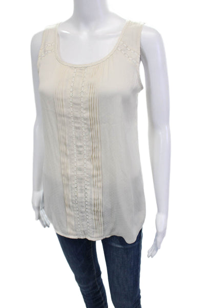 Ann Taylor Women Bohemian Tank Beige Polyester Round Neck Sleeveless Size S