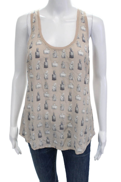 Joie Womens Silk Graphic Print Camisole Beige Round Neck Sleeveless Size S