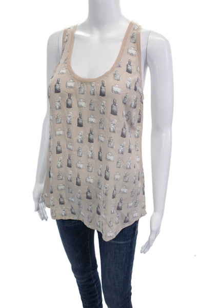 Joie Womens Silk Graphic Print Camisole Beige Round Neck Sleeveless Size S