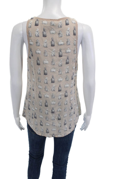 Joie Womens Silk Graphic Print Camisole Beige Round Neck Sleeveless Size S