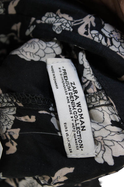 Zara Women Maxi Shirt Dress Black Floral Collared Viscose 3/4 Sleeve Size S
