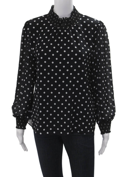 J Crew Women Black Polka Dot High Neck 3/4 Sleeve Polyester Blouse Size S