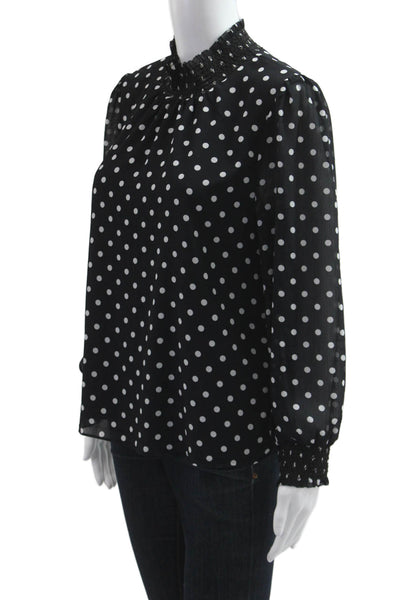 J Crew Women Black Polka Dot High Neck 3/4 Sleeve Polyester Blouse Size S