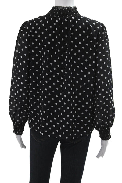J Crew Women Black Polka Dot High Neck 3/4 Sleeve Polyester Blouse Size S