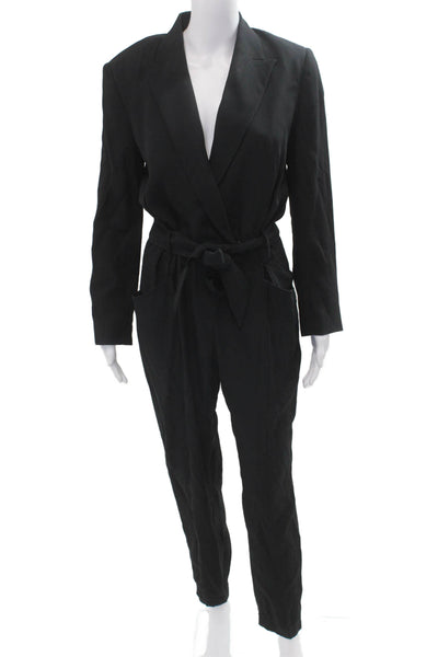 IRO Womens Jumpsuit Black V Neck Long Sleeve Size M