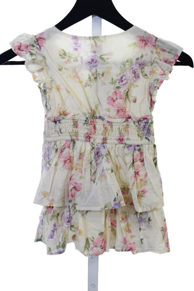 Love Shack Fancy x Gap Girls Floral Ruffle Sleeve Shift Dress Beige Combo Sz XS