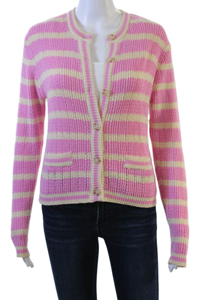 Heartloom Women Cardigan Pink Striped Button Crewneck Long Sleeve Size M