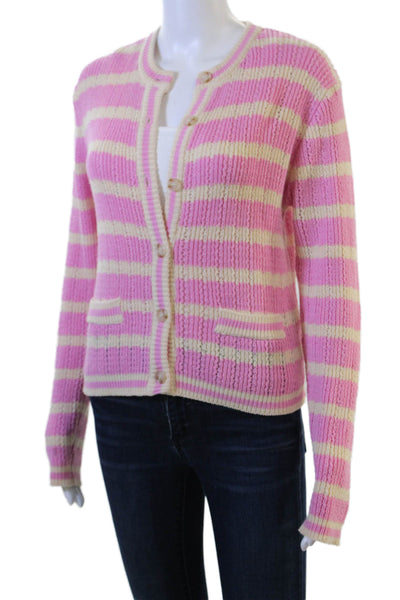 Heartloom Women Cardigan Pink Striped Button Crewneck Long Sleeve Size M