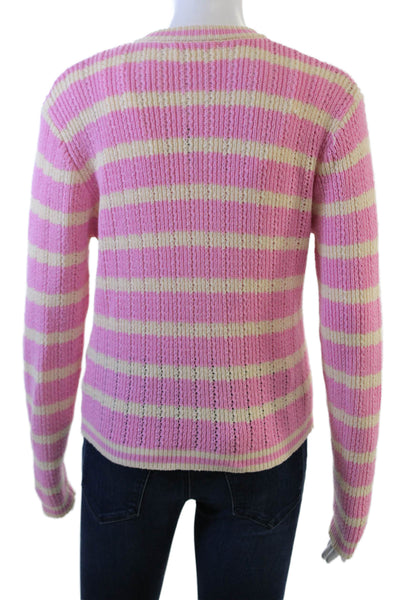 Heartloom Women Cardigan Pink Striped Button Crewneck Long Sleeve Size M