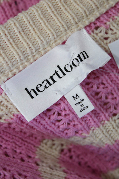Heartloom Women Cardigan Pink Striped Button Crewneck Long Sleeve Size M