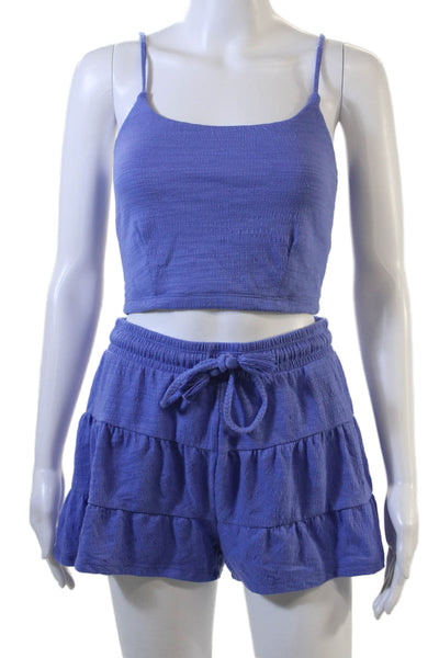 Z Supply Womens Textured Scoop Neck Sleeveless Pajama Set Purple Size XS S