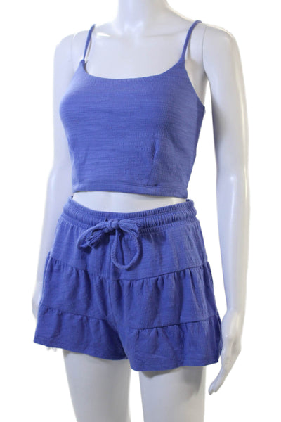 Z Supply Womens Textured Scoop Neck Sleeveless Pajama Set Purple Size XS S