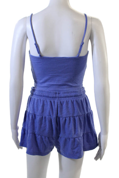 Z Supply Womens Textured Scoop Neck Sleeveless Pajama Set Purple Size XS S