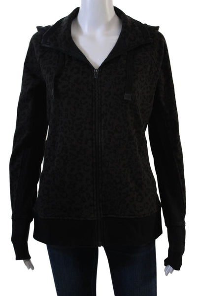 Athleta Women Black Animal Print Full-Zip Hoodie Size M