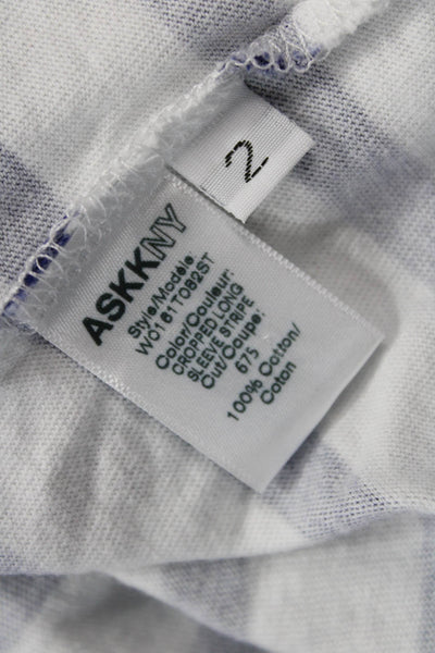 ASKKNY Women Blue Striped Cropped Cotton Long Sleeve T-Shirt Size M
