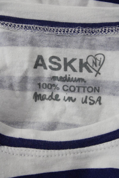 ASKKNY Women Blue Striped Cropped Cotton Long Sleeve T-Shirt Size M