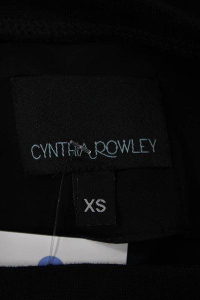 Cynthia Rowley Womens Black Silk Checked Short Sleeve Blouse Round Neck Size XS