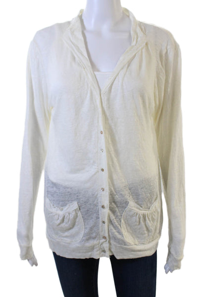 Cotelac Unisex Cardigan White Linen Long Sleeve Button Bohemian Size S