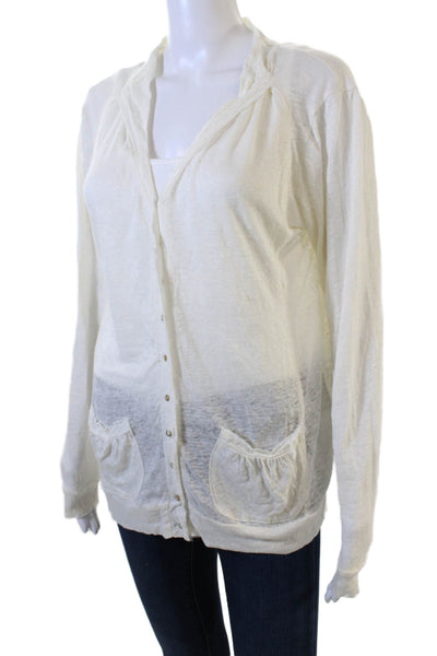 Cotelac Unisex Cardigan White Linen Long Sleeve Button Bohemian Size S