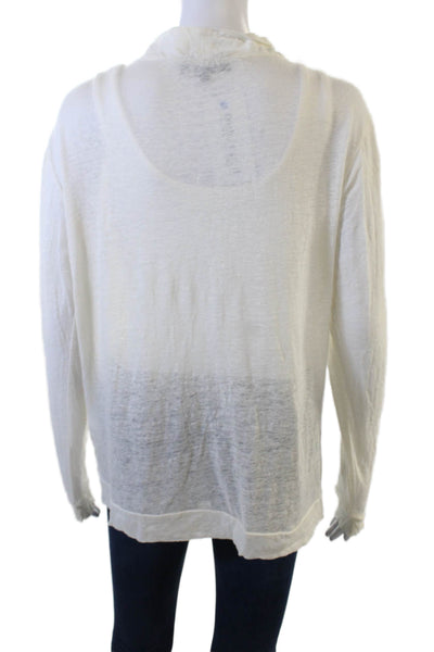 Cotelac Unisex Cardigan White Linen Long Sleeve Button Bohemian Size S