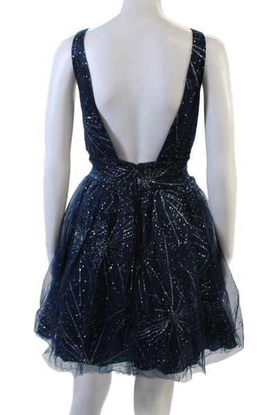 B. Darlin Womens Fit & Flare Mini Dress Dark Blue Knee Length V-Neck Size 11