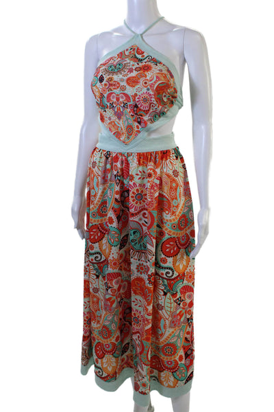 Vakko Women Paisley Sundress Light Blue Sleeveless Knee Length Size 36