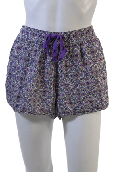 Joie Unisex Purple Paisley Silk Drawstring Bohemian Shorts Size M
