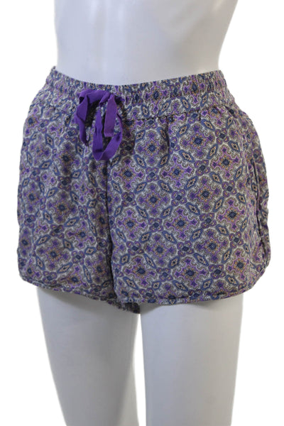 Joie Unisex Purple Paisley Silk Drawstring Bohemian Shorts Size M
