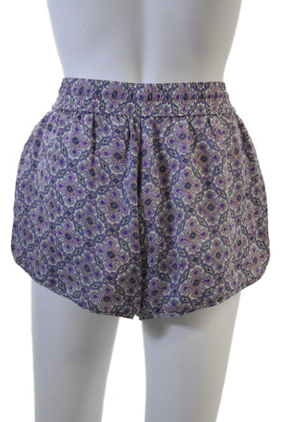 Joie Unisex Purple Paisley Silk Drawstring Bohemian Shorts Size M