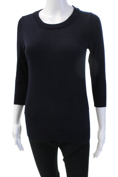J Crew Womens Dark Blue Merino Wool Pullover Sweater 3/4 Sleeve Size XS
