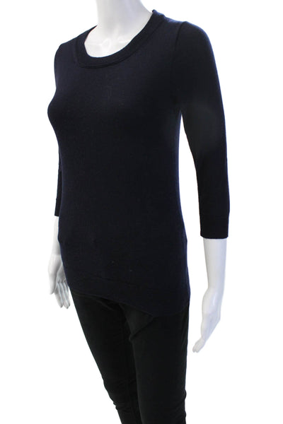 J Crew Womens Dark Blue Merino Wool Pullover Sweater 3/4 Sleeve Size XS