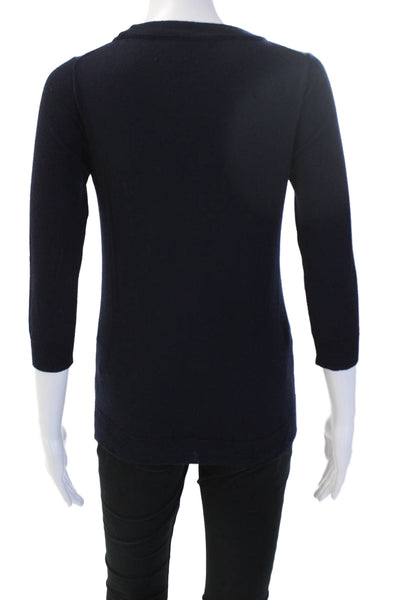 J Crew Womens Dark Blue Merino Wool Pullover Sweater 3/4 Sleeve Size XS