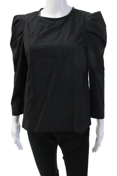 Joie Womens Black Cotton Button Blouse 3/4 Sleeve Crew Neck Size XS
