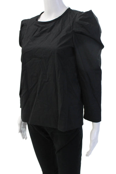 Joie Womens Black Cotton Button Blouse 3/4 Sleeve Crew Neck Size XS