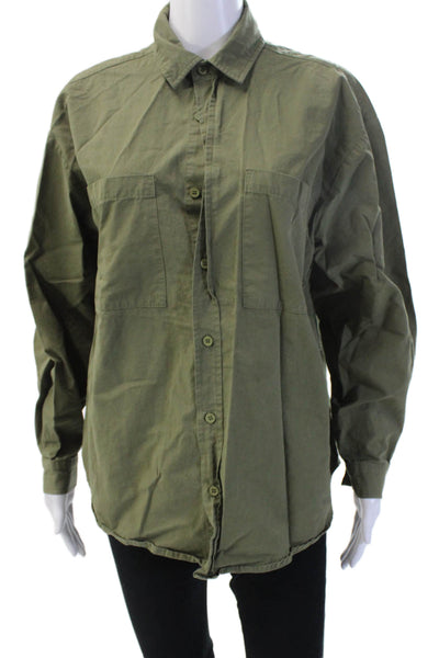 Dissh Womens Basic Button-Up Top Green 100% Cotton Long Sleeve Size 2