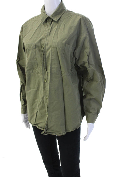 Dissh Womens Basic Button-Up Top Green 100% Cotton Long Sleeve Size 2