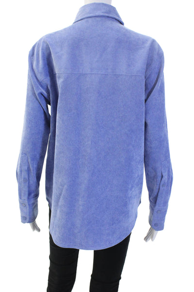 Zara Women Basic Collared Button-Up Long Sleeve Blue Polyester Blend Size M