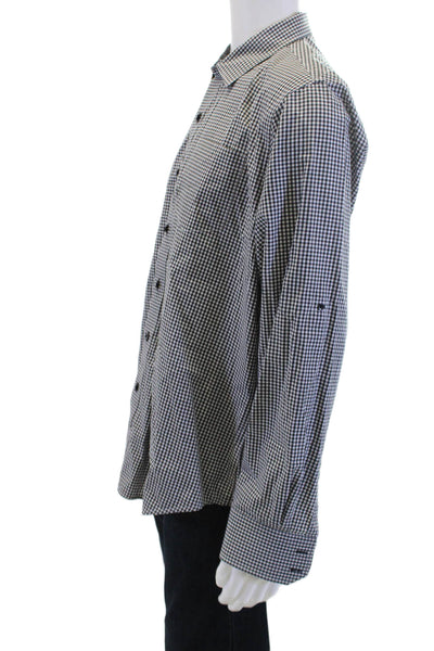 Robert Graham Mens Button Front Collared Gingham Shirt Black White Size Large