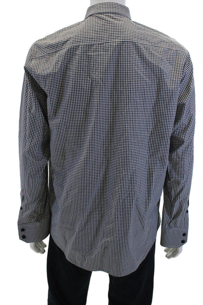 Robert Graham Mens Button Front Collared Gingham Shirt Black White Size Large