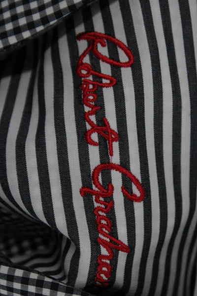 Robert Graham Mens Button Front Collared Gingham Shirt Black White Size Large