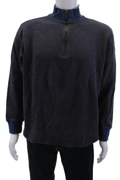 Robert Graham Mens Henley Sweatshirt Dark Blue Mock Neck Zip 100% Cotton Size L