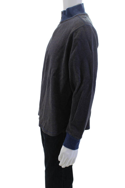 Robert Graham Mens Henley Sweatshirt Dark Blue Mock Neck Zip 100% Cotton Size L