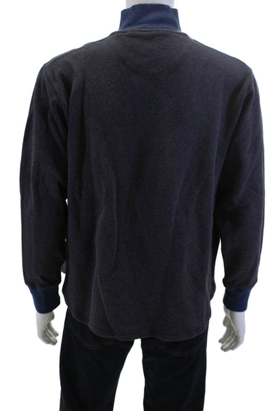 Robert Graham Mens Henley Sweatshirt Dark Blue Mock Neck Zip 100% Cotton Size L